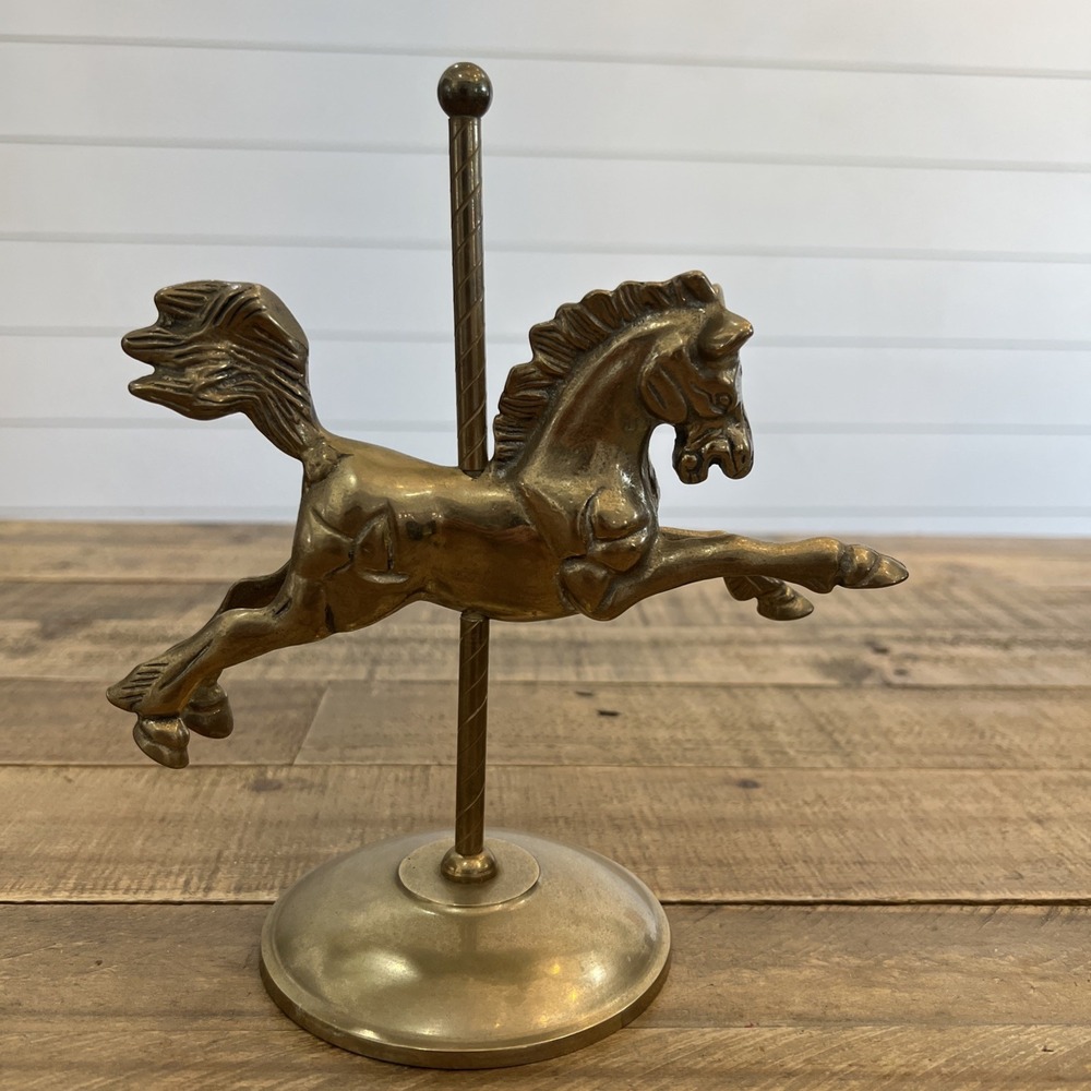 8" Solid Brass Miniature Carousel Horse Figure on Stand - VINTAGE WALMART